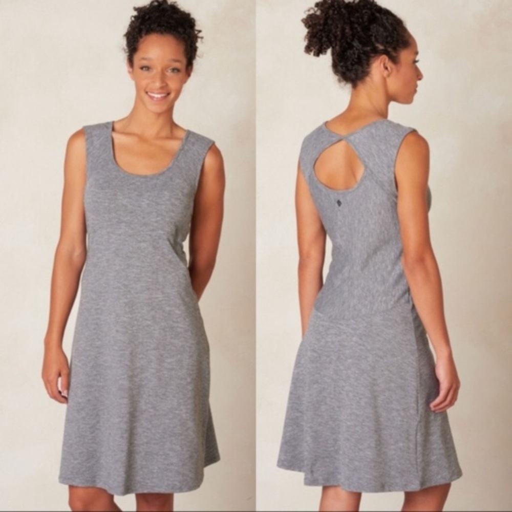 Prana Gray Calico Dress Size L - Picture 1 of 8